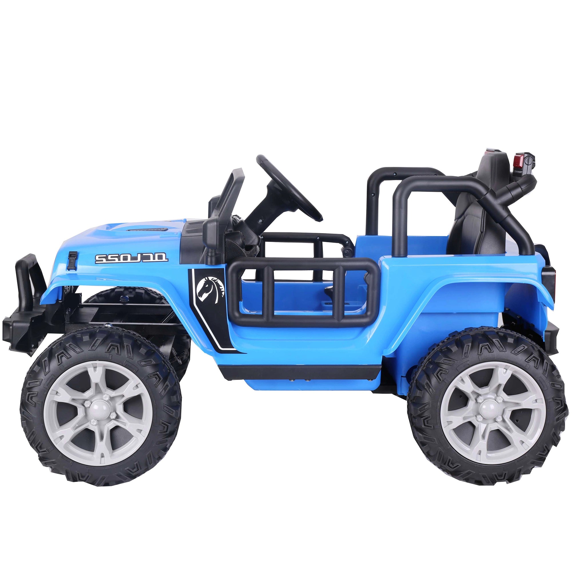 2025 S605 12V Electric Kids Ride On Jeep Wrangler Truck Blue Zoom Buggeez Inc