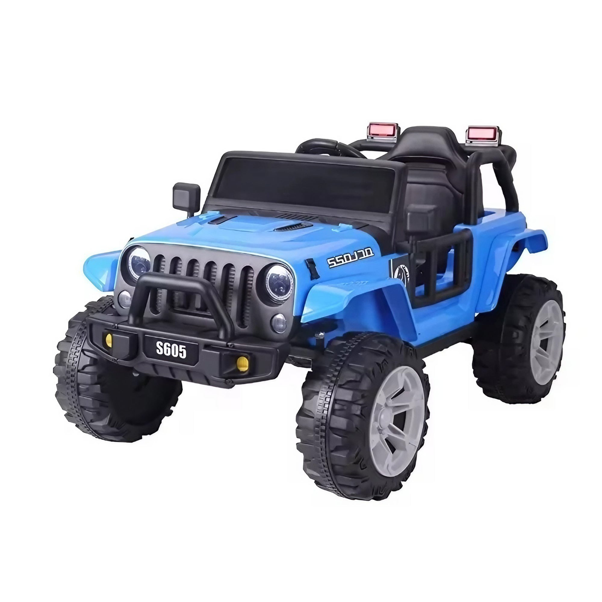 2025 S605 12V Electric Kids Ride On Jeep Wrangler Truck Blue Zoom Buggeez Inc